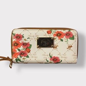Beverly Hills Polo Club Cream and Red Floral Wallet